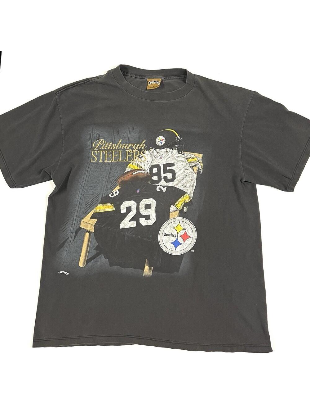 Vintage Pittsburgh Steelers T Shirt Nutmeg Mills Sz L DRY ROT THRASHED READ
